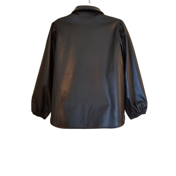 BCBGeneration S Black Faux Vegan Leather Top Blouse Button Front - Picture 4 of 12